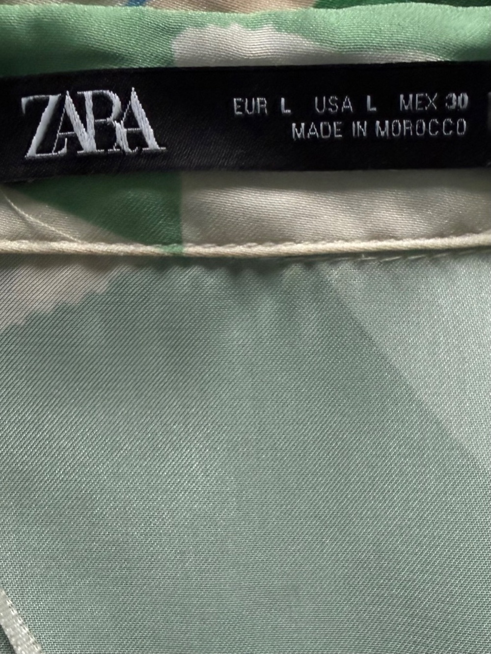 ZARA | Abstract Geometric Print Green, Cream & Blue Pleated Shirt Dress Sz L - Picture 7 of 10